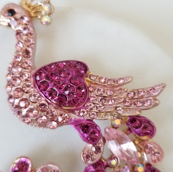 Pink Crystals Peacock Pendant Purse Charm Key Ring NWT - Picture 7 of 12